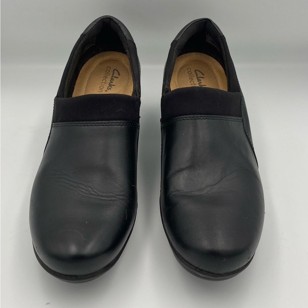 Clarks Collection Leather Black Slip On Heeled Shoes Size 8.5